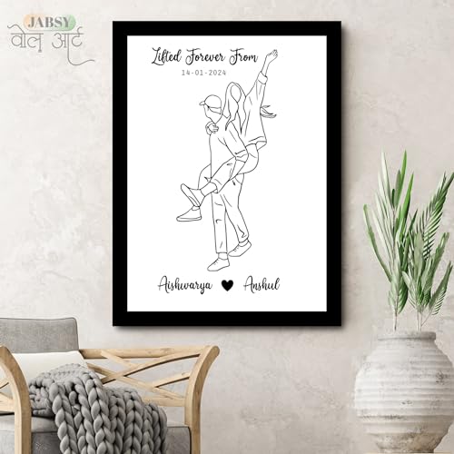 Image of JABSY Engineered Wood Personalised Couple Framed Print For Living Room Bedroom Office Gift For Engagement Wedding Birthday Anniversary Love Speical Gift (Couple-Lift, 30.5 Cm)