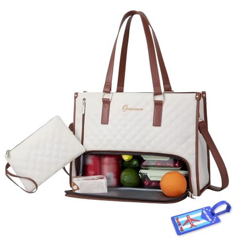 Image of OCEANEVO 2 in 1 Stylish Laptop Tote Bag for Women Office use with Insulated Lunch Bag Compartment includes Small Pouch and Luggage Tag, Laptop Handbag for Office, Travel