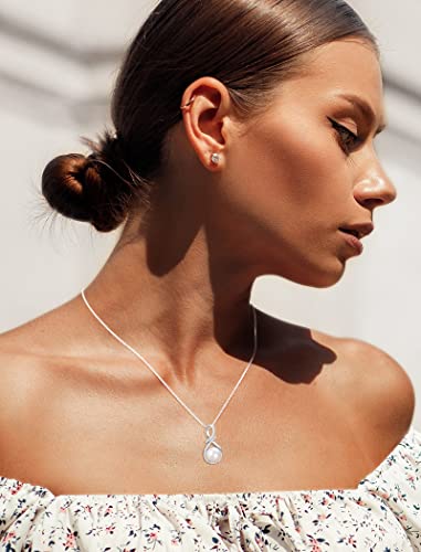 Dickbe Pearl Necklaces For Women With Infinity Design Pearl Pendant Necklace Sterling Silver Box Chain Single Pearl Necklace Jewelry Gifts For Christmas Anniversary Wedding (Style B) #TOP4