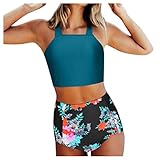 Jaysis Damen Tankini Zweiteilig ärmellos Push Up Cropped Top Bikini Oberteil Rückenfrei BH und High Waist Bauchweg Bikinihose Shorts mit Bauchkontrolle Badeanzug Strandkleidung Swimwear Strandmode