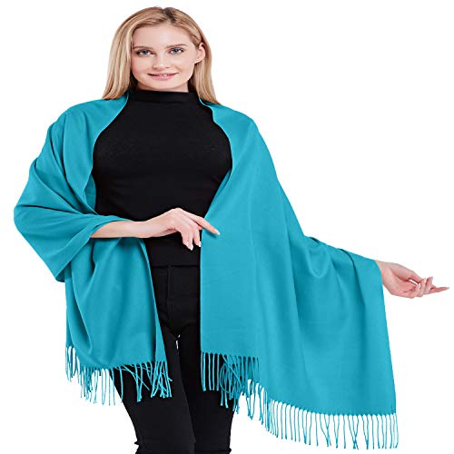 CJ Apparel Turquoise 100% Cashmere Shawl Pashmina Scarf Wrap Stole Head Wrap Hand Made in Nepal New