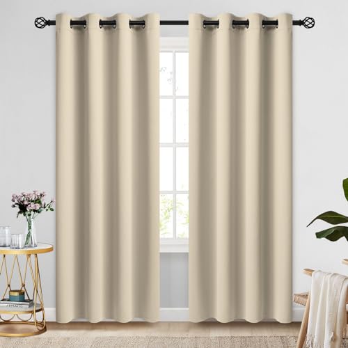 Image of COSVIYA Grommet Room Darkening Beige Curtains 84 inch Long for Bedroom | Light Blocking Insulated Thermal Curtains for Living Room, Blackout Thick Polyester Window Drapes,52x84 inches, 2 Panels