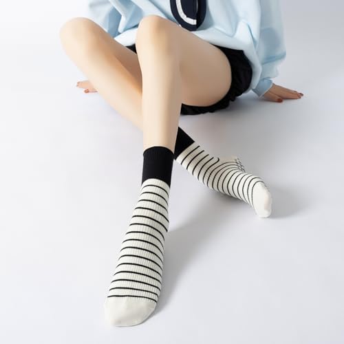 Image of Verdancy Yoga Pilates Socks with Grips for Women Non Slip Striped Cushioned Crew Socks for Barre Ballet Dance