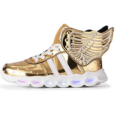 Kids LED Light Up Shoes USB Charging Luminous Trainers Low top Flashing Sneakers Dragon Squama Shoes Toddler Casual Shoes Birthday/Christmas for Boys Girls Gold Cover