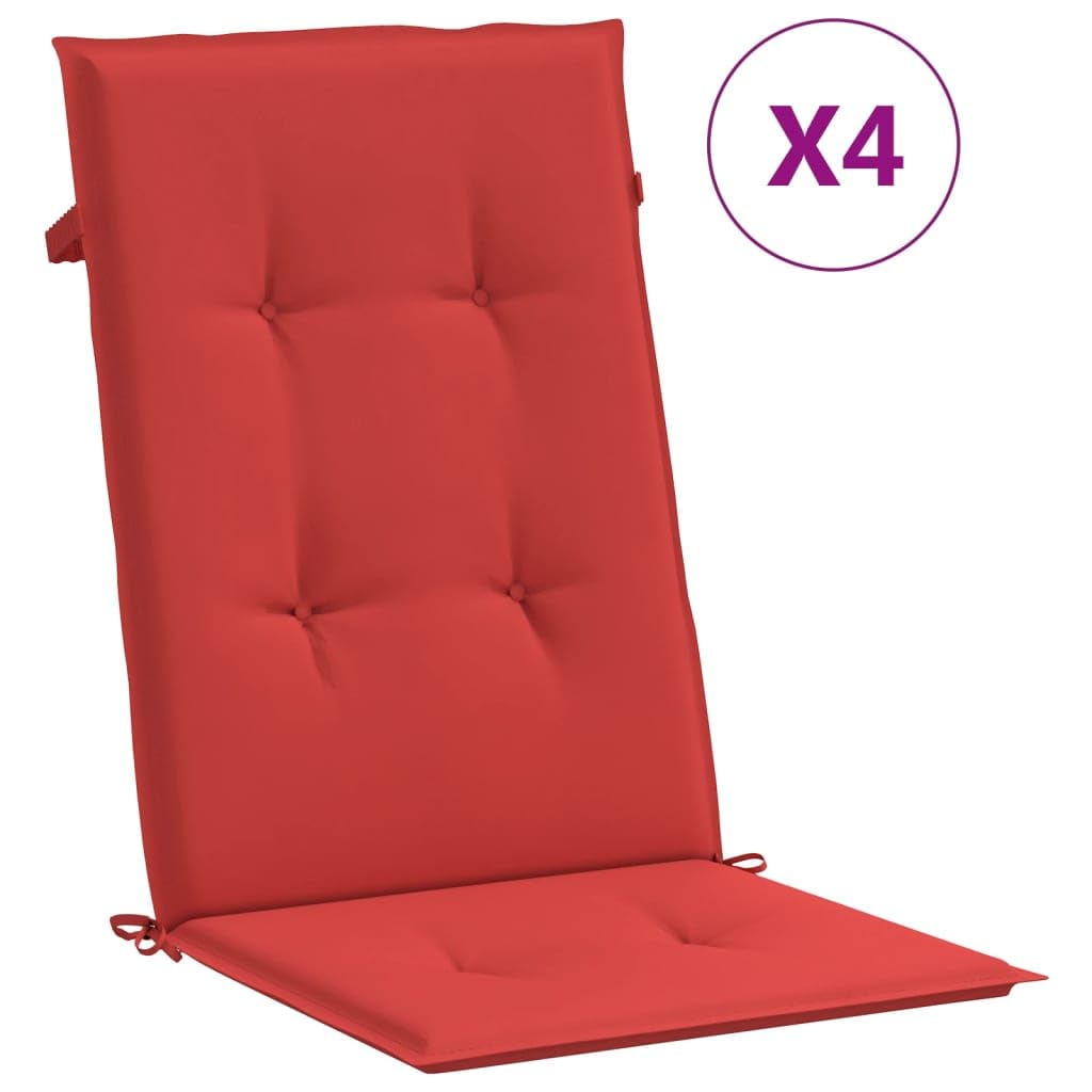 Gartenstuhlauflagen für Hochlehner 4er Set, Bequeme Auflagen für Gartenstühle, Stuhlkissen mit Bindebändern, 120x50x3 cm, Rot, weiche Schaumstoffpolsterung