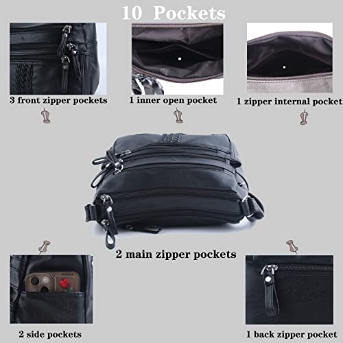 Image of ELDA 10 Pockets Crossbody Purse for Women Medium Pocketbooks Ladies Soft PU Leather Shoulder Bag Ladies Top Handle Satchel