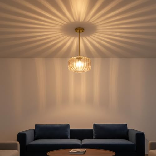 Image of Mid Century Modern Pendant Light Glass Hanging Ceiling Light Fixture Amber Kitchen Island Pendant Lighting Gold Chandelier Hanging Lamp for Living Room Dining Room Bedroom