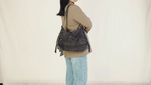 Bolso denim hombro para mujer con correa ajustable miniatura 7