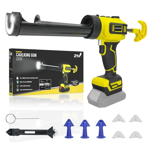 Cordless Caulking Gun for Dewalt 20V Batteries,No-Drip Caulking Gun with LED Light,10oz/300ml,4-speed Adjustable Caulking Gun,Filling and Sealing Tool for Windows,Doors and Walls. (goose yellow) by IOHBThe - Used condition - US$39.05