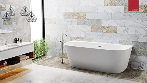 VBChome Badewanne 170x80 cm Chrom Acryl SET Premium Wand Badewanne Freistehend Badewanne Eingebauter Überlauf Siphon Inklusive Modern Komfort Elegant Top Qualität