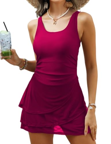 Image of CiCiBird Women One Piece Tummy Control Swimsuit Modest Swim Dress Bathing Suit Skirt Swimwear