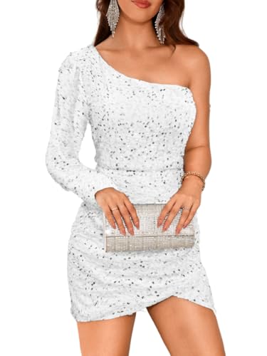 Kaei&Shi Sequin Wrap Dress,One Shoulder Velvet Short Prom Dresses,Sparkly Outfits for Women Homecoming Cocktail Party