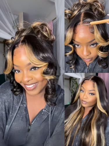 Image of Beauty Forever 7x5 Bye Bye Knots Loose Body Wave Dark Brown Wig with Face-Framing Highlights Bangs Glueless Wigs Human Hair Pre Plucked Pre Cut HD Lace Closure Ready to Go Wig 150% Density 18inch