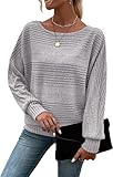 RICHSTORY Long Sleeve Shirts for Women Dressy Casual Crew Neck Fall Tops Lightweight Knit Pullover Sweater Tunic Blouses Grey Medium