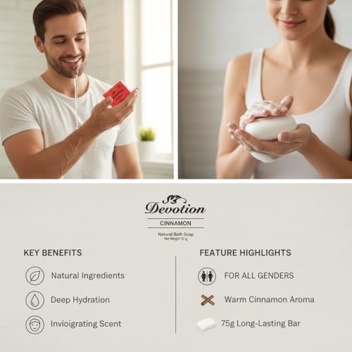 Image of Devotion Cinnamon Natural Bath Soap - Pack of 6 (75g Each) | Nourishing & Soothing for All Skin Types
