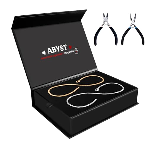 ABYST Permanent Bracelet Kit for Couples - DIY Sterling Forever Bracelets Making Set with Silver & Gold Plated Chains - Romantic Infinity Jewelry for Anniversary (Gold & Silver)