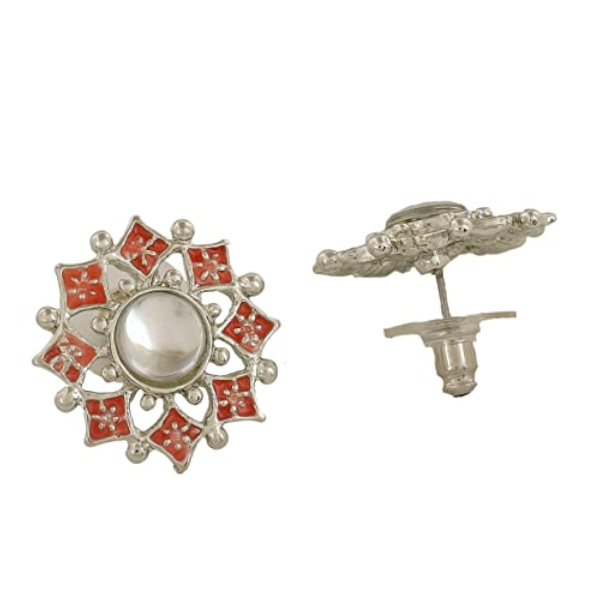 Flower Shaped Meenakari Kundan Stud Earrings