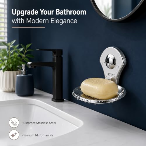 Image of FORTUNE Stainless Steel Bathroom Soap Stand | Soap Holder | Soap Dish, Soap Case | Bathroom Accessories for Homes, Hotels - (Chrome Finish) (Pack of 1)