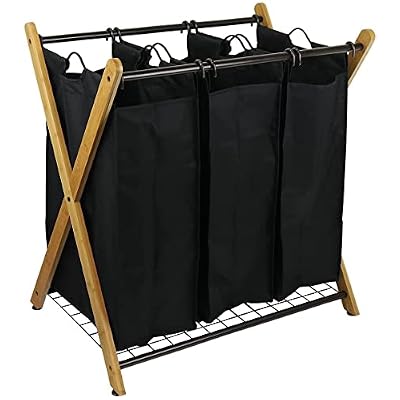 XBS1484 Bamboo 3-Bag Laundry Sorter Black, 29.75 in. H x 19.10 in. W x 27 in. S?ngl? p??k