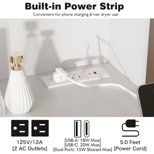 Image of YESHOMY Vanity Desk with Mirror, Power Outlet and 10 Lights, Makeup Table with 7 Drawers, 3 Color Modes Available for Bedroom, Pure White