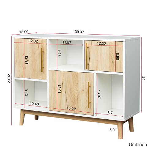 Livinest Multipurpose Wood Storage Cabinet - 3 Open Shelves And 3 Doors Modern Bookcase Organizer - Free Standing Bookshelf Sideboard Console Table For Living Room Bedroom Kitchen Oak #TOP1