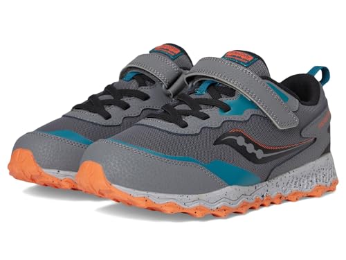 Saucony Kids (Vida) Peregrine KDZ AC Shield Sneaker, Grey/Teal, 12.5 Wide US Unisex Big_Kid