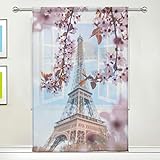 BIGJOKE Fenstervorhang Eiffelturm Paris Frankreich Paneele Vorhang Küche Wohnzimmer Dekor Schlafzimmer Büro Voile Vorhang 1 Stück