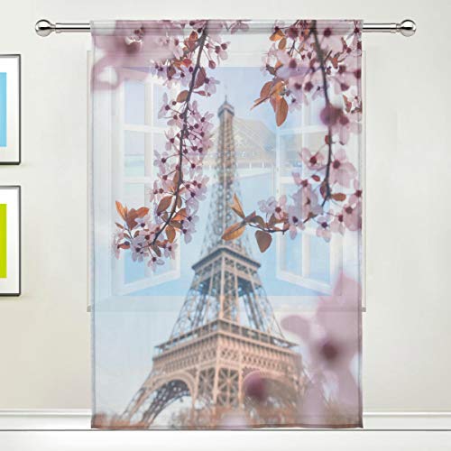 BIGJOKE Rideau de fenêtre en voile avec motif Tour Eiffel Paris France pour cuisine, salon, chambre à coucher, bureau