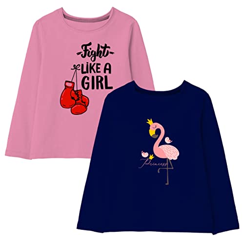 Image of minicult Cotton Printed Full Sleeve T Shirts for Girls(Pack of 2)(Pink 1)