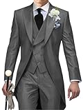 Stritra Men's Tailcoat Suit,Mens Tuxedo 3 Piece Slim Fit Suits Double Breasted for Men Summer Wedding,Proms,Concert,Dark Grey,XL