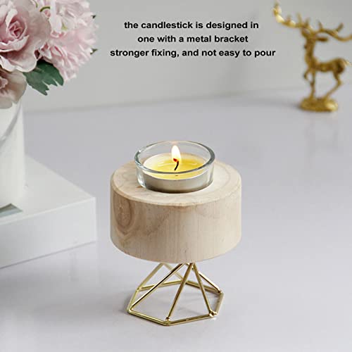RXMORI Wooden Candle Holder, Decorative Candlestick Holder, Simple Romantic Candle Holder Display Stand, Tealight Candle Holderwith Metal Bracket and Cup for Home Decor
