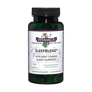 Vitanica Sleepblend, Non Habit Forming Sleep Support Supplement, with Melatonin, Valerian Root, Passionflower and Hops, Vegan, 60 Capsules