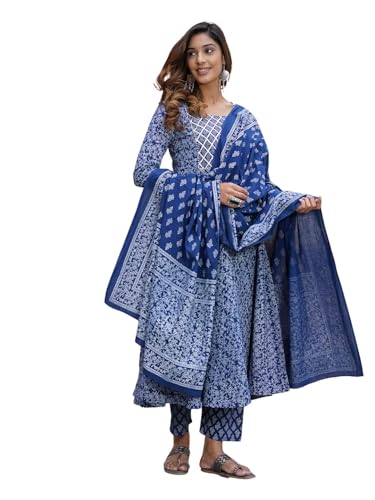 Image of Amayra Women Rayon Printed Anarkali Kurta With Pant And Dupatta Set