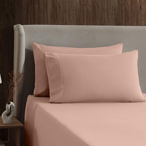 Image of Nestl Queen Bed Sheet Set - Peach - 4-Piece Deep Pocket | Instantly Soft, Night-One Ready (No Wash Required). Fits 16-Inch Deep Pockets, 360-Degree Elastic Grip