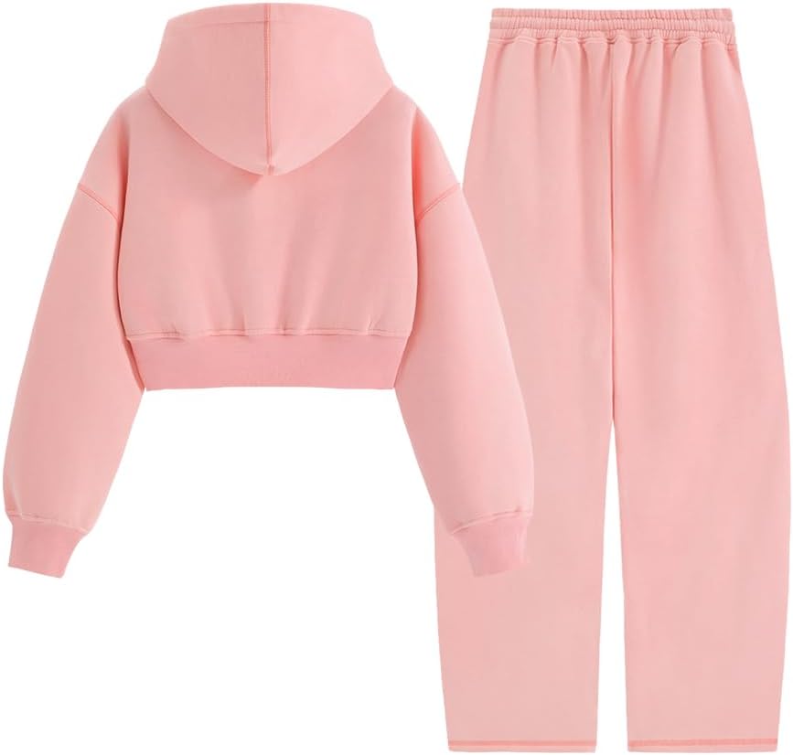 Aelfric Eden Baggy Sweatsuit Set for Womens Fleece 2 Piece Outfits Tracksuit Matching Crop Top Hoodies Barrel Pants