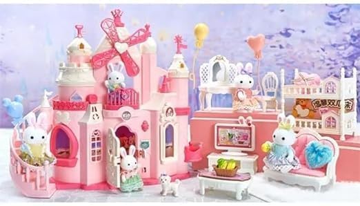 Pihura Bunny Big Castle Villa Dessert House Living Room Bedroom Bunk Bed Girls Playing House Children's Toys Doll House
