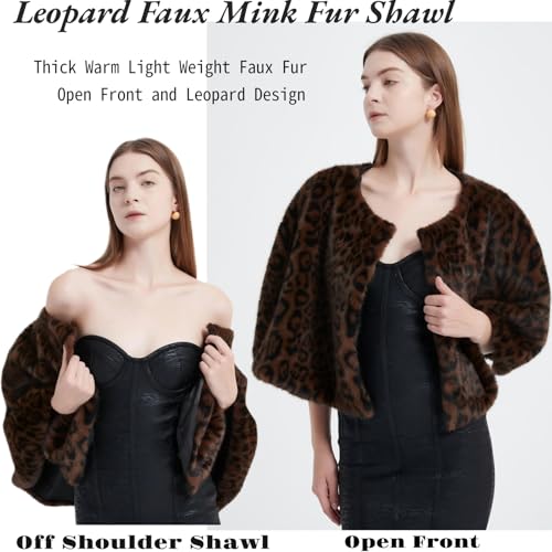 Women Leopard Faux Mink Fur Shawl Vintage Front Open Plush Shoulder Cape Luxury Winter Capelet2
