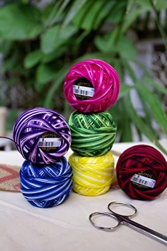 UMC STAG 6 Balls Variegated Colours Premium Pearl Cotton Embroidery Thread Size 8 | 100% Egyptian Cotton Crochet Yarn | Cross Stitch Embroidery Yarn | Oeko TEX Certified | 10g Per Ball (Variegated)
