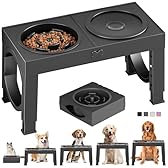 XIAZ Elevated Dog Bowls Large Breed Raised Dogs Bowl Stand Large/Medium Sized Dog Slow Feeder Dogs Bowls Food Water Stands 5 Heights Adjustable 9/11/12/14in Pet Feeder Dish Station