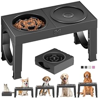 XIAZ Elevated Dog Bowls Large Breed Raised Dogs Bowl Stand Large/Medium Sized Dog Slow Feeder Dogs Bowls Food Water Stands 5 Heights Adjustable 9/11/12/14in Pet Feeder Dish Station