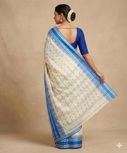Image of eC ESHA'S COLLECTION Women's Traditional Pure Cotton Katki Tant Saree Without Blouse Piece