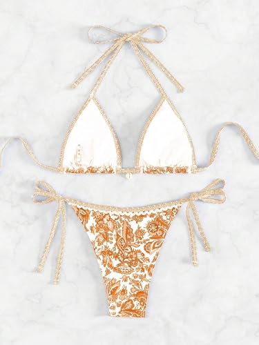 Image of BYFINECANY Women's Floral Printed Bathing Suit Halter Paisley Summer Swimsuit Bikinis Set