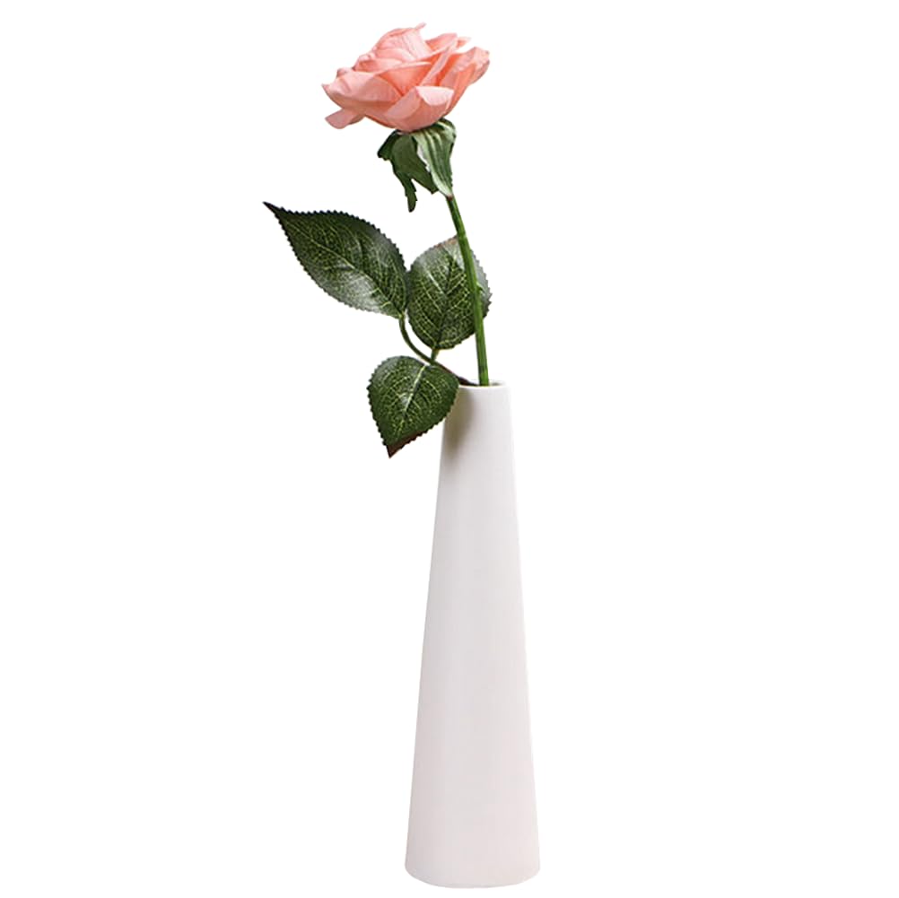 8.7" White Ceramic Vase, Tall Single Stem Tapered Vase, Decorative Floral Centerpieces for Home and Party Decoration(Flower Excluded)