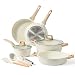 CAROTE Sets de 10 Poêles et Casseroles, Poele 24cm/28cm, Casserole 6,3L/3,8L, Pots à lait 18cm, Antiadhésive, Batterie de Cuisine Induction avec Couvercle, Spatule, Cuillère, Pince Cuisin