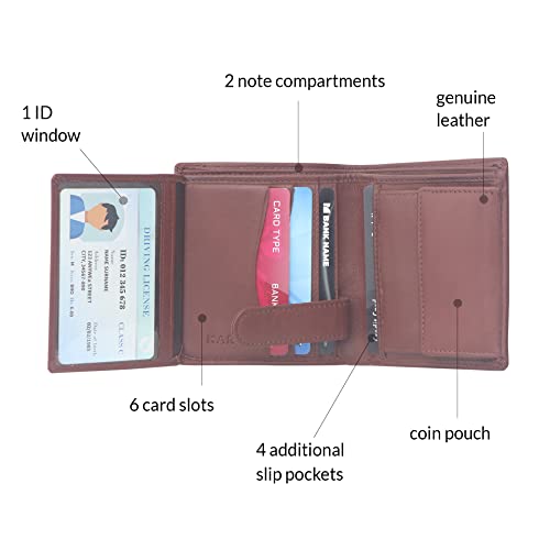 Image of KARA Tan Genuine Leather Wallet for Men - Bi Fold Vertical Men's Wallet with Six Business Card Holding Slot