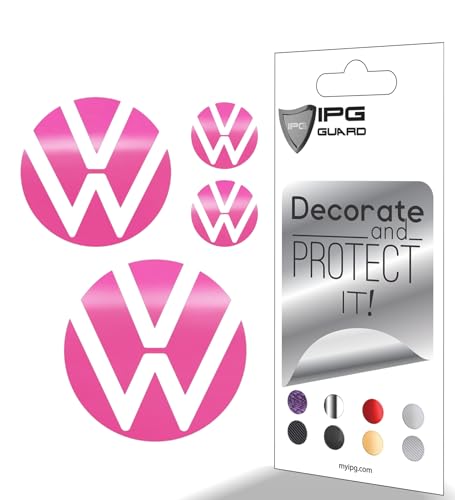 Image of IPG Decal Made for VW 2021 Passat Polo Tiguan Golf Rear /Front Emblem Logo Decals Stickers Set (4 Units) (Gloss Pink)