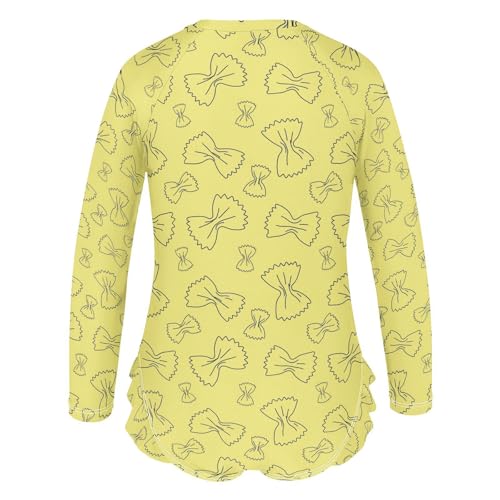 Bow Tie Pasta Yellow Pattern Girls Rash Guard Swimsuits Long Sleeve One Pieces Bathing Suit UPF 50+ Zipper Swimwear3