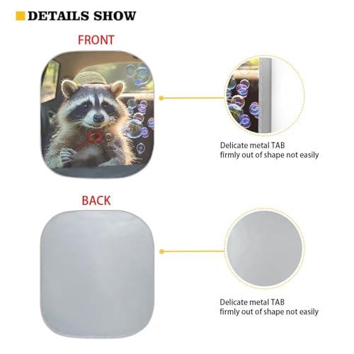 Image of Cute Raccoon 2 PCS Car Window Shades Foldable Automotive Front Window Sunshade Protector Heat and UV Rays That Keeps Vehicle Cool Universal Vehicle Accessories