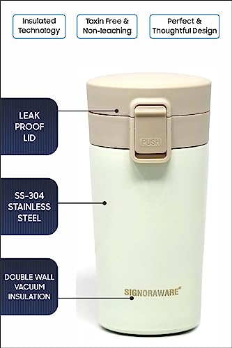 Image of Signoraware Hot Pour Coffeemate Insulated Mug, Vacuum Insulated Tea Coffee Mug, Travel Coffee Mug with Lid, 8 Hours Hot and 14 Hours Cold, 350 ml,Set of 1, White