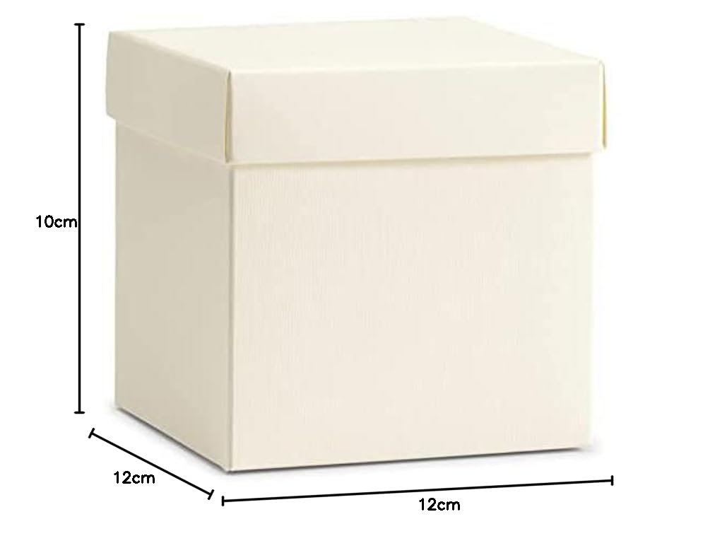 50 Scatole in Cartone con Coperchio Bianco Pieghevole Fai da Te 12x12x10 cm bomboniera Matrimonio Battesimo Comunione Regalo Muffin Porta Confetti